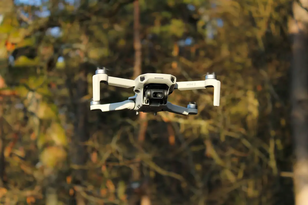 white and black drone in tilt shift lens